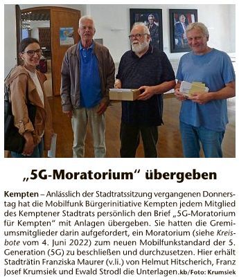 Übergabe des "Offenen Briefes" an den Kemptener Stadtrat Übergabe 5G-Moratorium